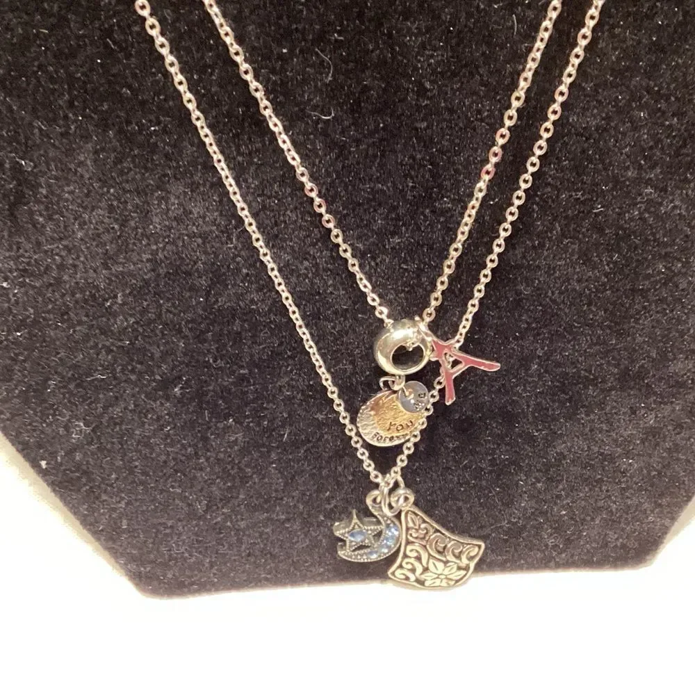Set of Two Silvertone Necklace with 4 Charm Choices